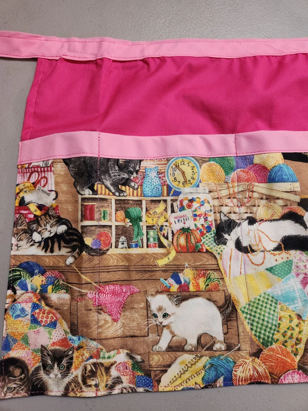 Hand Crafted Pink and Hot Pink Utility Apron with Cat Print